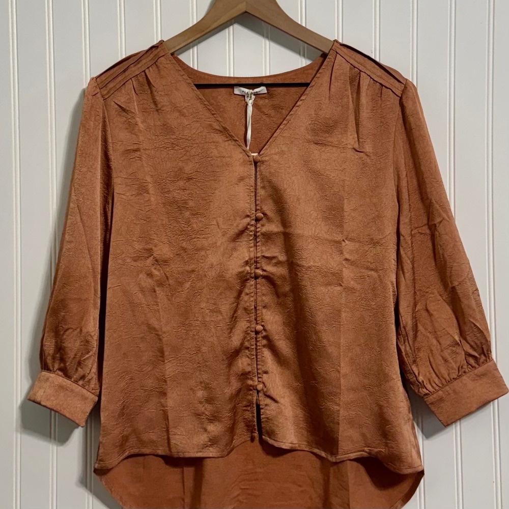 NWT Pleione Size M Rust Textured Blouse V-Neck Boho 70s Festival Western Peasant - Picture 2 of 9